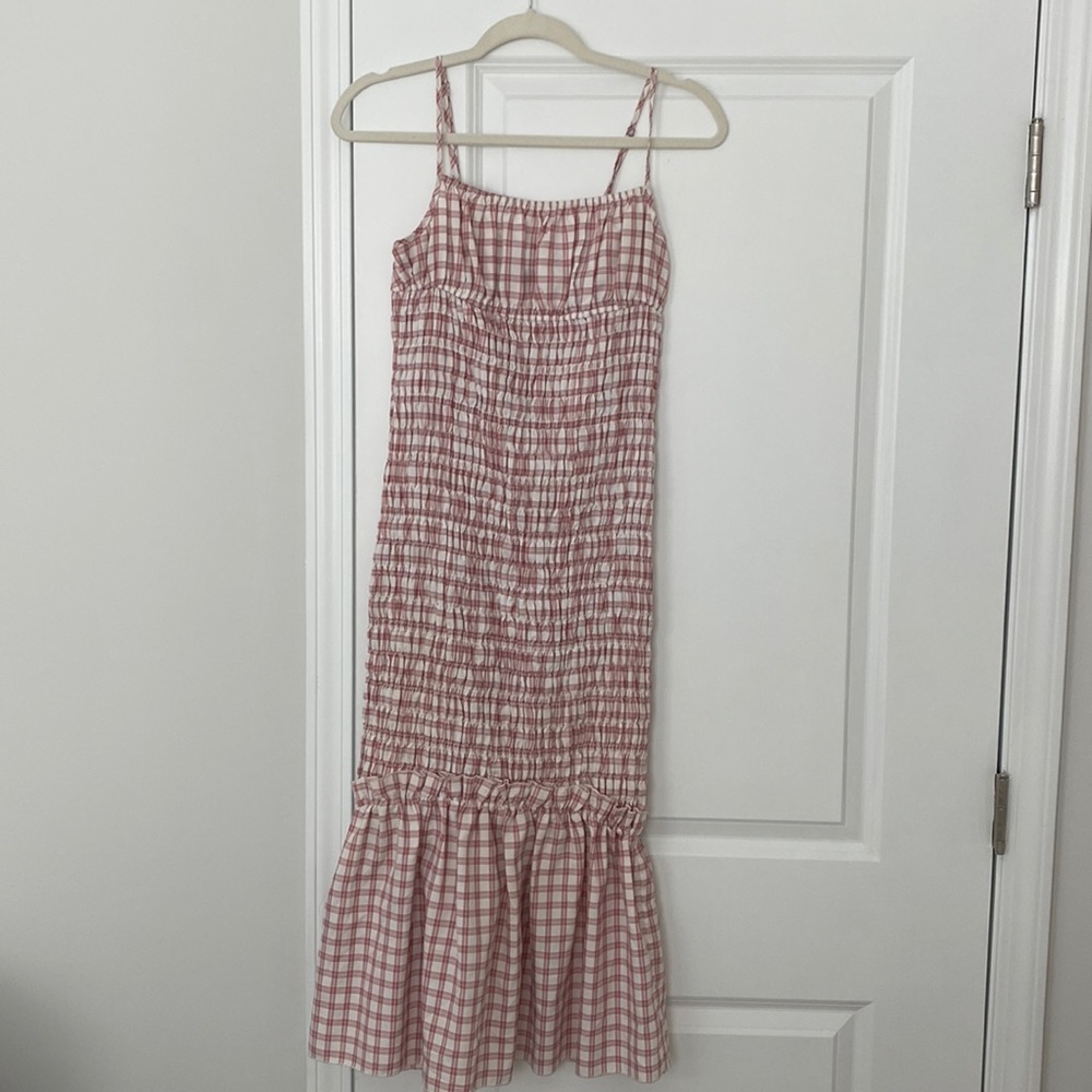 Ruched Gingham Midi Dress
